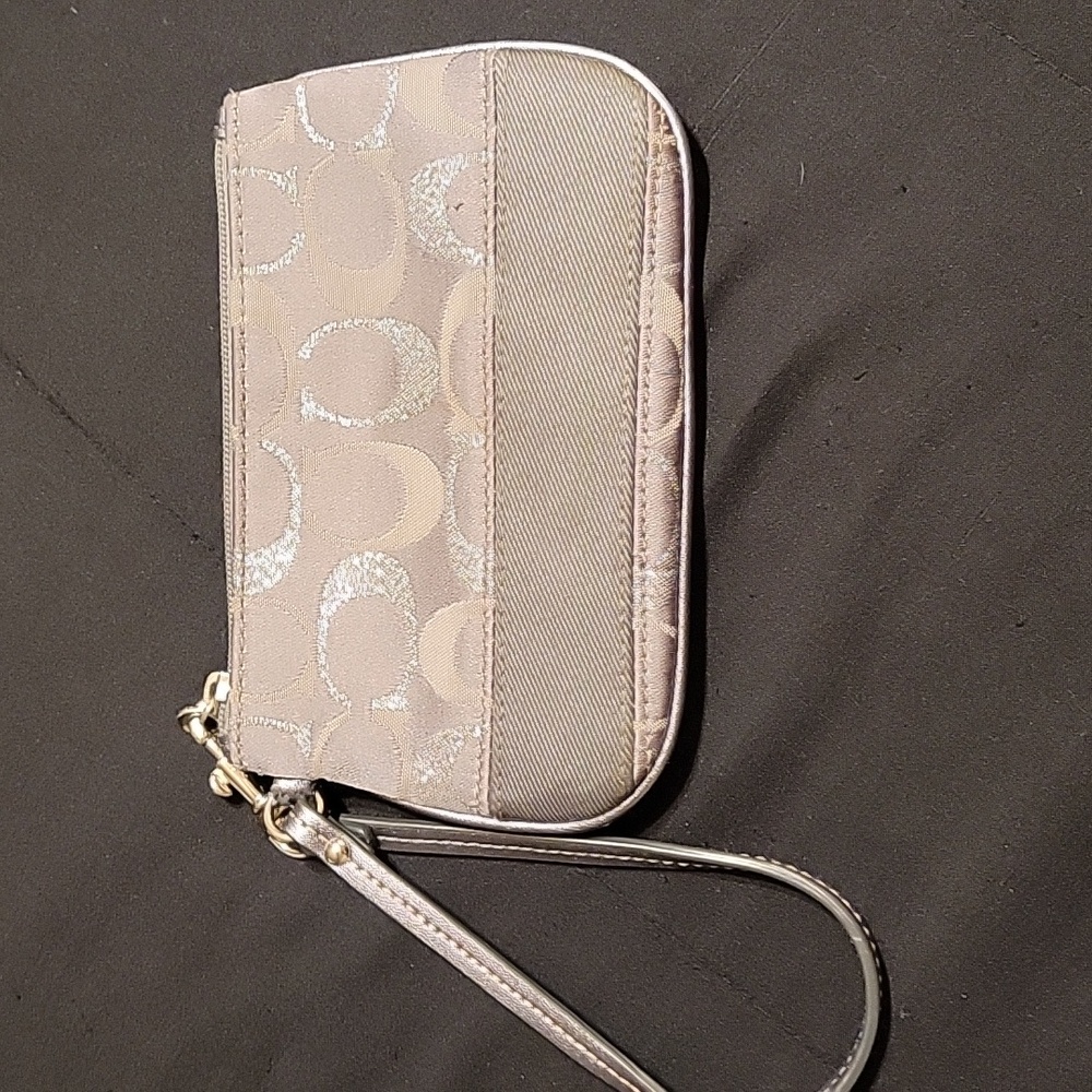 Coach Gray And Silver Metalic Wristlet